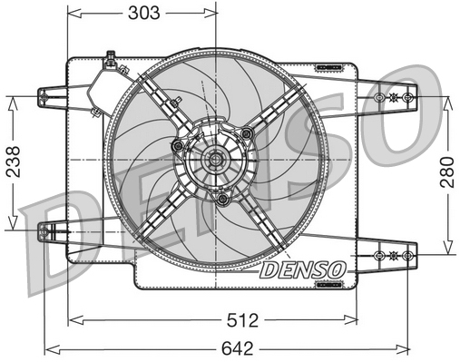 Ventilator radiator DENSO 12V 380W 386mm 6 palete cu carcasa viteza 2300/min manual fara aer conditionat