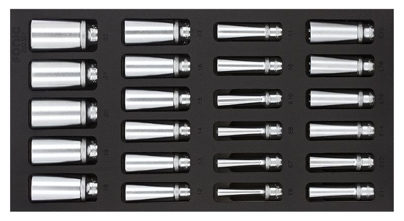 Unelte inserturi carucioare SONIC 3/8 set de instrumente 23 buc dimensiune cartus 190x370 mm E-TORX spuma SFS