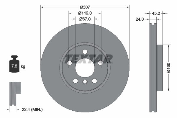 Disc frana Fata Dreapta/Stanga TEXTAR BMW 1 F40 2 F45 2 GRAN COUPE F44 X1 F48 X2 F39 MINI F55 F57 1.5-2.0D 03.14-