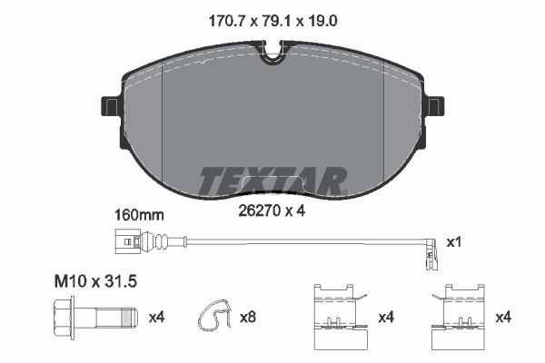 Set placute frana Fata TEXTAR cu suplimente suruburi ghidare VW CALIFORNIA T6 CAMPER MULTIVAN TRANSPORTER 2.0/2.0D/Electric 04.15-