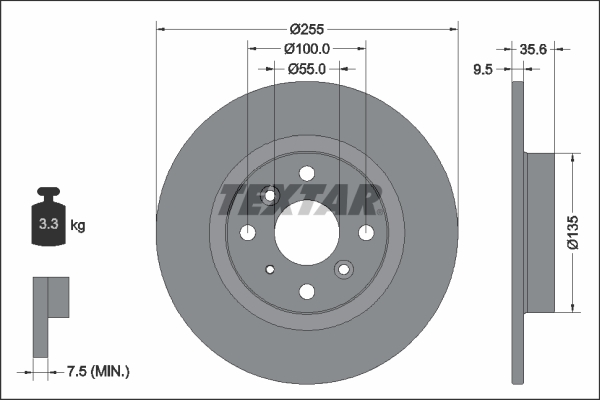 Disc Frana TEXTAR Spate Dreapta/Stanga Mazda MX-5 IV RF TARGA 1.5 06.15- Diametru Exterior 255 mm Grosime 8.5 mm