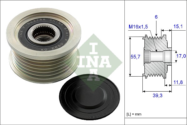 Sistem Roata Libera Generator INA Rulita Alternator SSANGYONG 17.0mm 55.7mm 39.3mm 6 Nervuri 2.0/2.0D 11.10-