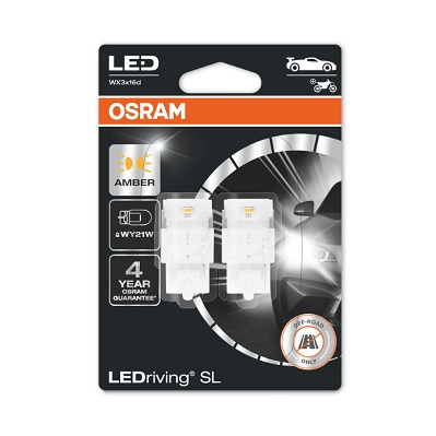 Bec LED OSRAM WY21W 12V 1,3W WX3X16D LEDriving SL galben ambalaj blister 2buc Iluminare Caroserie Lămpi