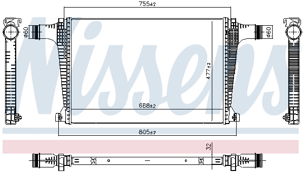 Intercooler compresor NISSENS AUDI Q7 Q8 VW TOUAREG 3.0D 688x477x32 mm Aluminiu Plastic racit cu aer