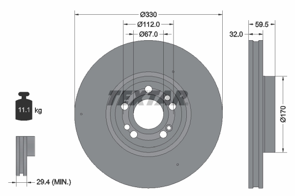 Disc frana TEXTAR Fata Dreapta/Stanga MERCEDES GLE V167 2.0D Diametru 330mm Grosime 32mm 5 Gauri Ventilat Intern