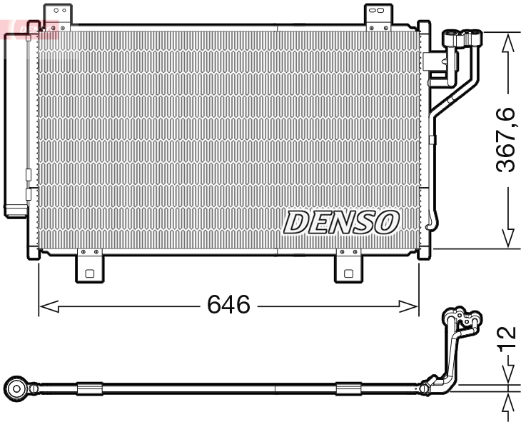 Condensator climatizare DENSO cu uscător MAZDA 3, 6 2.2D 08.12- înălțime 367.6 mm lățime 646.0 mm grosime 12.0 mm R 134a