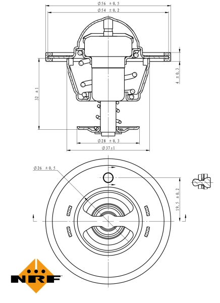 Termostat lichid racire 82°C NRF Nissan Primera X-Trail Renault Koleos fara carcasa cu inel etansare