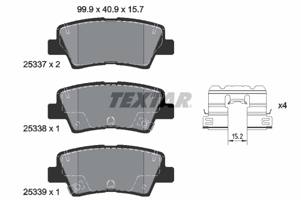 Set placute frana disc spate TEXTAR Hyundai Kona SUV 1.0-1.6DH 06.17- inaltime 40.9mm latime 99.9mm grosime 15.7mm cu accesorii