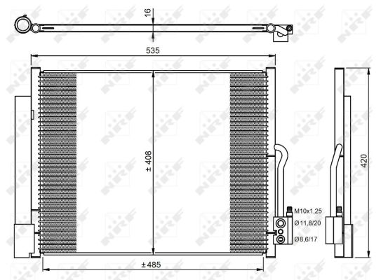 Condensator A/C aluminiu cu uscator OPEL MERIVA B 1.3D-1.7D 06.10-03.17 inaltime 420mm latime 485mm grosime 16mm NRF