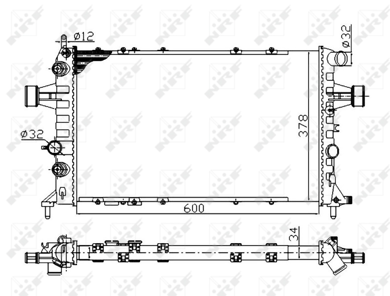 Radiator motor aluminiu OPEL ASTRA G ZAFIRA A 1.6-2.2D 378mm înălțime 600mm lățime 34mm grosime NRF