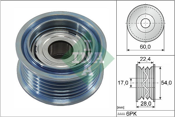 Rola ghidare curea transmisie INA Poly V-belt VW AMAROK TOUAREG 3.0D AUDI Ø60mm lățime 28mm 6 nervuri