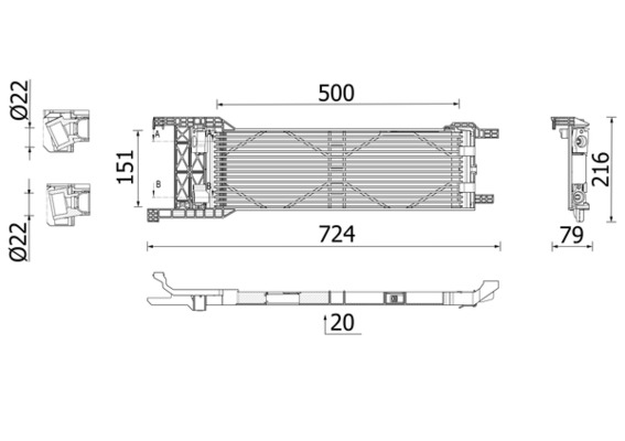 Radiator ulei motor MAHLE ALFA ROMEO GIULIA STELVIO 2.0/2.2D 10.15- Inaltime 500mm Latime 151mm Grosime 20mm Automata