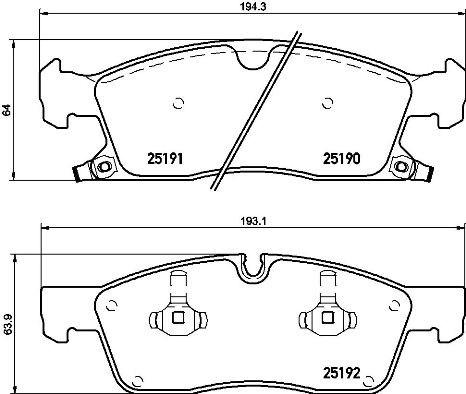 Set Placute Frana Fata BREMBO DODGE DURANGO JEEP GRAND CHEROKEE IV 3.0D-6.4 11.10 Inaltime 64mm Latime 194mm Grosime 21mm