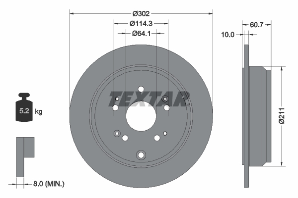 Disc frana Spate Dreapta/Stanga TEXTAR Honda CR-V III/IV 302mm x 60.7mm x 10mm 5 gauri 114.3mm fara pivot fixare roata