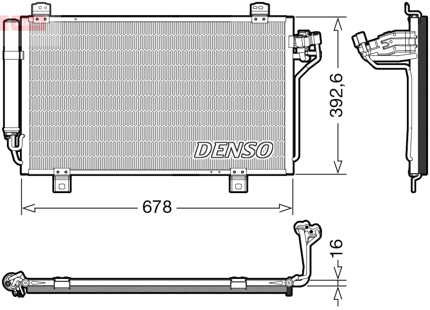 Condensator climatizare DENSO cu uscator A/C Mazda 3 6 1.5/2.0/2.5 12.12- Inaltime 392.6mm Latime 678.0mm Grosime 16.0mm