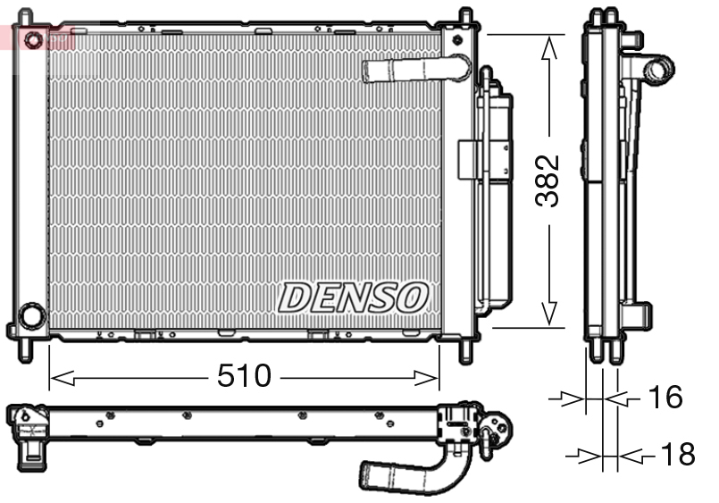 Modul racire DENSO A/C condenser cu uscator NISSAN MICRA C+C III NOTE 1.0-1.6 Inaltime 381mm Latime 510mm Grosime 16mm