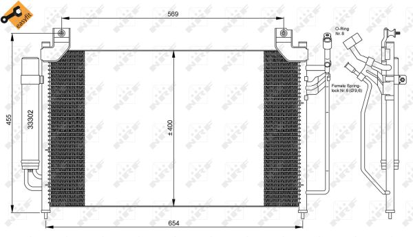 Condensator climatizare NRF Mazda CX-7 2.3 MZR DISI TURBO aluminiu 400mm x 605mm x 16mm 13mm admisie 9.6mm evacuare