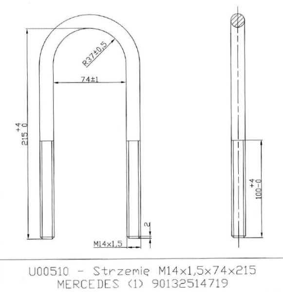 Brida arc TES VW M14x1,5mm Frunze catus de primavara Dimensiune filet M14 mm Pasul filetului 1.5 mm