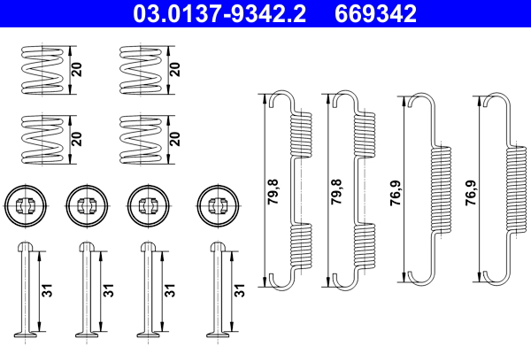 Set montaj pantofi frână ATE MERCEDES X NISSAN NP300 NAVARA PATHFINDER III 2.3D-4.0