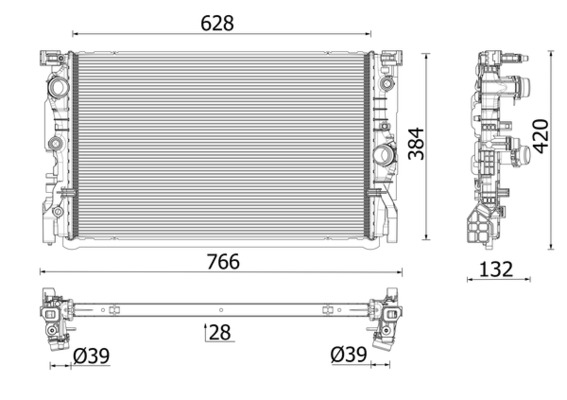 Radiator aluminiu motor BMW 5 (G31) 2.0 07.17- Inaltime 384mm Latime 628mm Grosime 28mm MAHLE