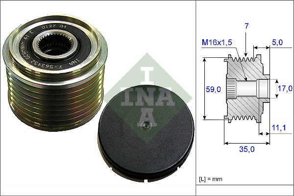 Sistem Roata Libera Generator INA Rulita Alternator Ford Transit 2.4D 01.00-05.06 Diametru 17.0 mm Exterior 59.0 mm Latime 35.0 mm