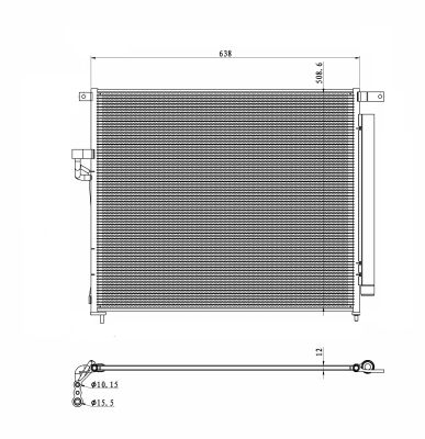 Condensator climatizare aluminiu cu uscator NRF Ford Ranger 2.2D/2.5/3.2D 04.11- Inaltime 535mm Latime 638mm Grosime 12mm