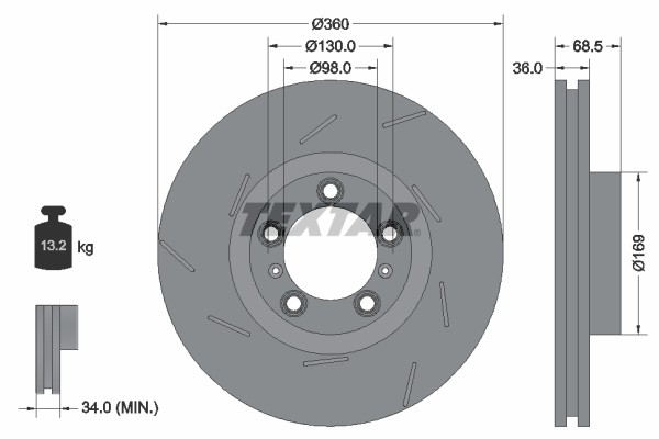 Disc frana TEXTAR Fata Stanga Porsche Panamera 3.0-4.8 Diametru 360 mm Grosime 36 mm 09.09-10.16