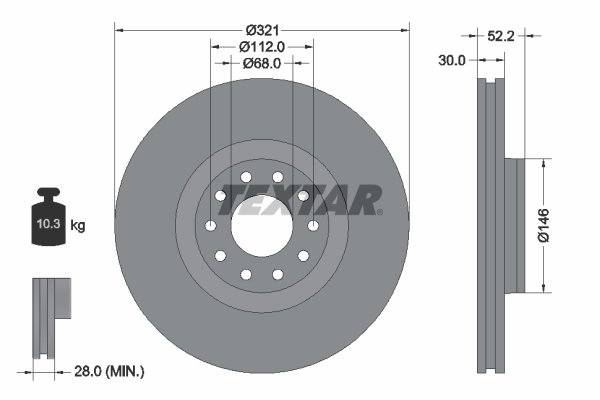 Disc Frana TEXTAR Fata Dreapta/Stanga AUDI A6 C5 4.2 11.98-01.05 Diametru 321mm Grosime 30mm 5 Gauri Ventilat Intern