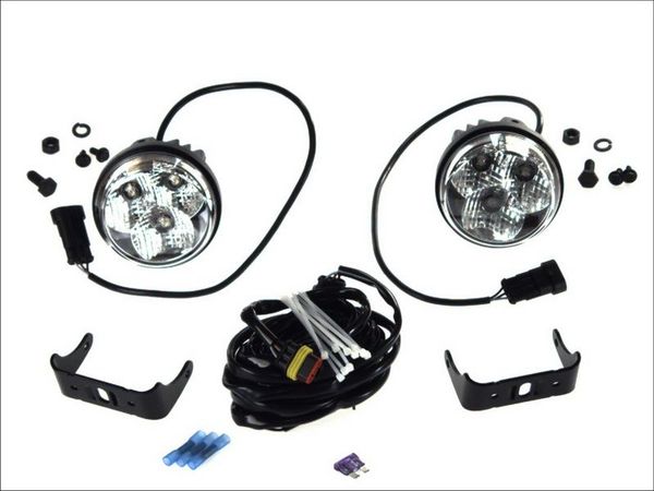 Set faruri de zi LED Dreapta/Stanga 12/24V HELLA Fata vehicul Transparent Circular 116 mm 3 LED-uri 5W IP5K9K