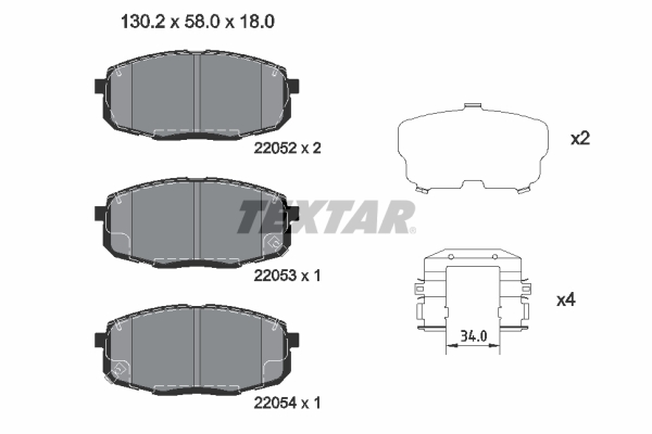 Set Placute Frana Fata TEXTAR Hyundai Creta Kona 1.0-2.0 01.16- 130.3mm Latime 58.0mm Inaltime 18.0mm Grosime MANDO