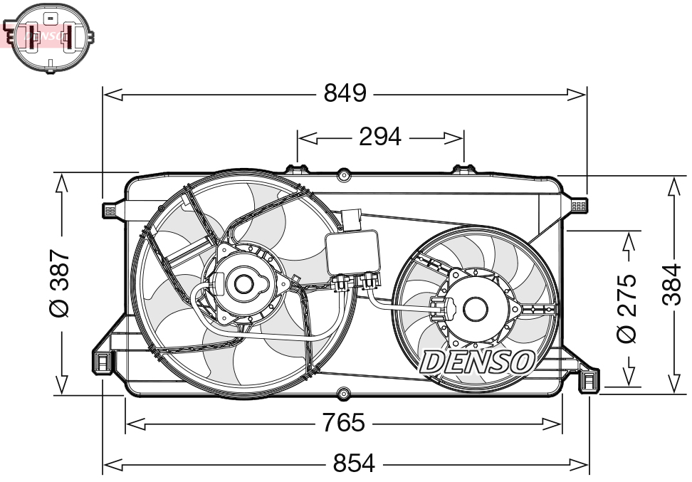 Ventilator radiator cu carcasa DENSO FORD TRANSIT TOURNEO 2.2D/2.3 04.06-12.14 Diametru exterior 275.0 mm/387.0 mm Tensiune 12.0 V