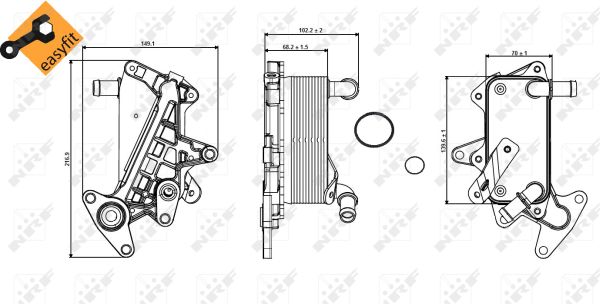 Radiator ulei motor aluminiu cu garnituri SKODA OCTAVIA III 1.6 01.14-10.20 139x70x51mm NRF