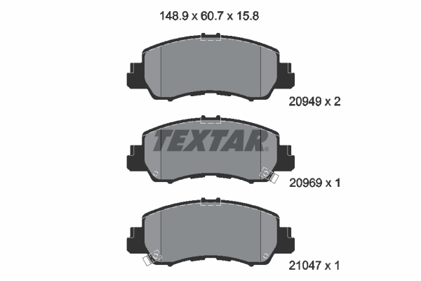 Set placute frana fata Mitsubishi Eclipse 1.5/2.2D 10.17- TEXTAR inaltime 60.7mm latime 148.9mm grosime 15.8mm