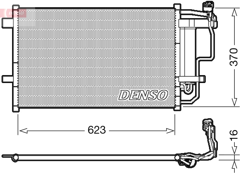 Condensator climatizare DENSO cu uscator A/C Mazda 3 1.6-2.3 12.08-09.14 inaltime 370mm latime 623mm grosime 16mm