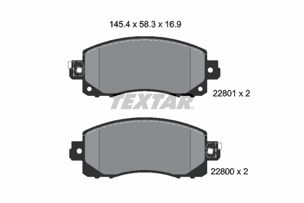 Set placute frana fata disc TEXTAR SUBARU Forester Impreza XV 1.6/2.0/2.0H 10.16- inaltime 58.3mm latime 145.4mm grosime 16.9mm