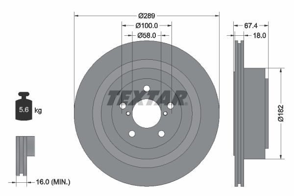 Disc frana TEXTAR Spate Dreapta/Stanga SUBARU IMPREZA LEGACY IV OUTBACK 289mm 67.4mm 18mm 5 gauri ventilat intern