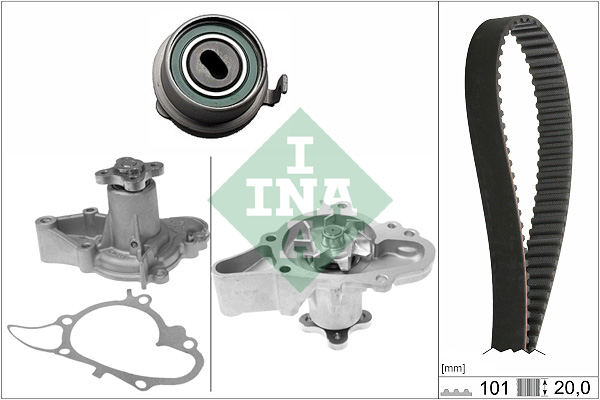 Set pompa apa + curea dintata INA Hyundai Atos Getz I10 Kia Picanto 1.0/1.1/1.1LPG 09.02-12.13 20mm 101 dinti