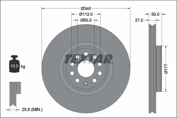 Disc frana TEXTAR Fata Dreapta/Stanga AUDI Q4 CUPRA BORN SKODA ENYAQ IV VW ID.4 ID.5 ID.7 Electric 10.20-