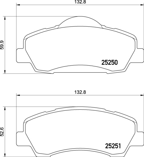 Set placute frana disc fata BREMBO Peugeot 308 II 1.5D/1.6/1.6D 04.14-06.21 inaltime 53mm latime 133mm grosime 18mm