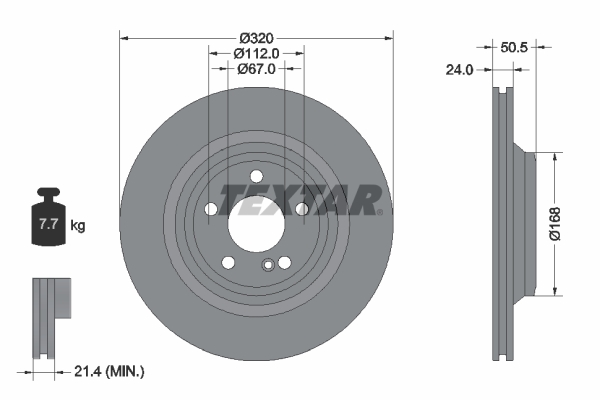 Disc frână spate ventilat intern 320mm 24mm 5 găuri MERCEDES SL R231 3.0/3.5/4.7 TEXTAR