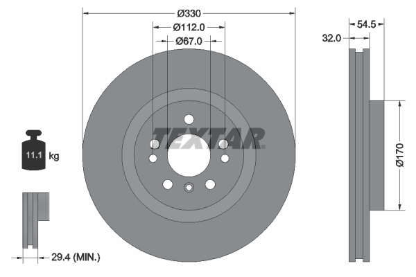 Disc frana TEXTAR Fata Dreapta/Stanga 330mm Mercedes GLE C292 W166 M W166 2.2D-3.5 06.11-10.19 5 gauri ventilat intern