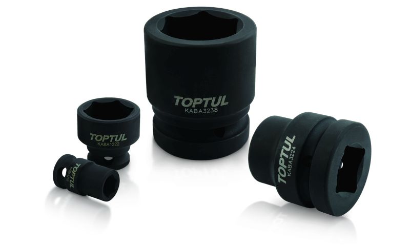 Cheie tubulara impact 6-colturi 1/2” TOPTUL dimensiune 14mm lungime 38mm profil hexagonal negru profesional