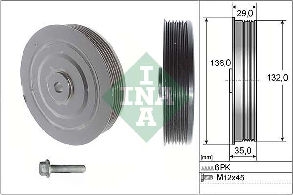 Fulie curea arbore cotit INA 133.5mm x 34.5mm RENAULT CLIO II KANGOO LAGUNA I MEGANE I SCENIC I