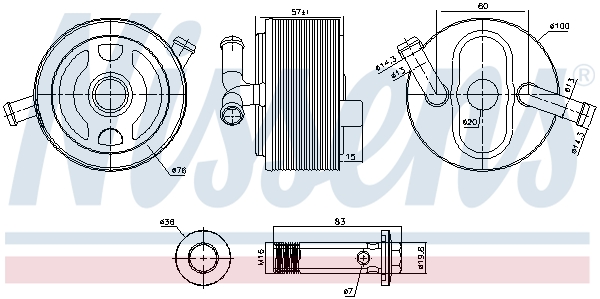 Radiator ulei motor NISSENS MITSUBISHI L200 TRITON PAJERO SPORT II 2.5D aluminiu 100x100x57 mm racit cu apa