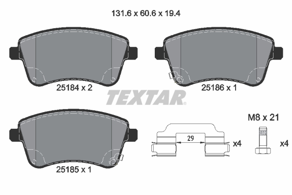 Set placute frana fata disc KIA VENGA 1.4-1.6D 02.10- TEXTAR 60.6mm x 131.6mm x 19.4mm cu senzori uzura