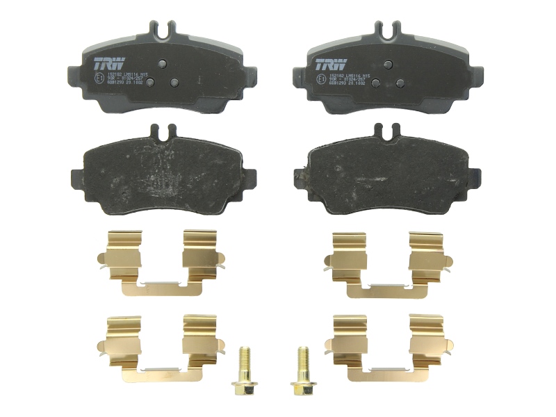 Set placute frana fata TRW cu accesorii suruburi etrier Mercedes A W168 1.4-2.1 07.97-08.04 inaltime 57.4mm latime 116.5mm grosime 17mm