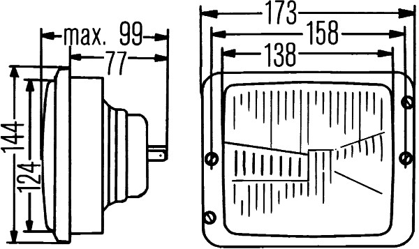 Far Universal Dreapta/Stanga HELLA R2/T4W 12/24V Latime 173mm Inaltime 144mm Adancime 99mm Negru Plastic