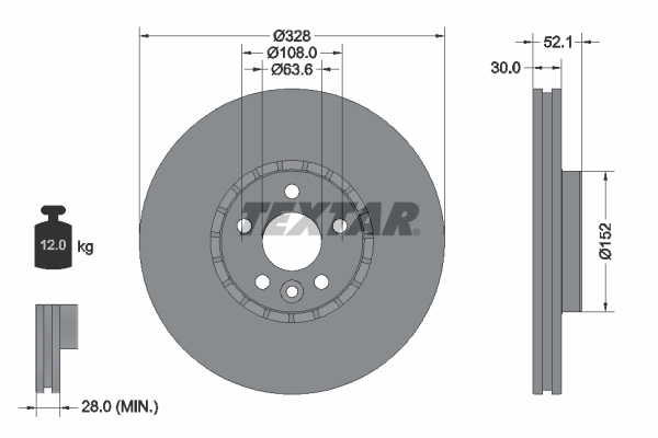 Disc frana TEXTAR Fata Dreapta/Stanga Volvo XC60 I 2.0-3.2 05.08-12.17 Sistem de franare Discuri