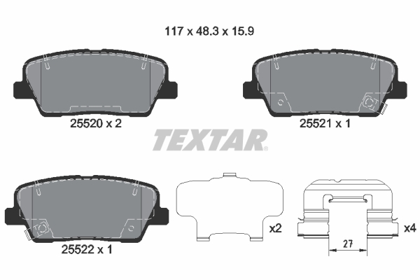 Set Placute Frana Disc TEXTAR Spate 48.3mm Inaltime 117mm Latime 15.9mm Grosime Cu Accesorii Senzor Uzura Da