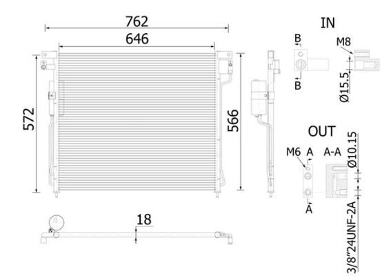 Condensator climatizare MAHLE cu uscator Nissan Navara NP300 Pathfinder III 2.5D/4.0 02.02- Inaltime 566mm Latime 646mm Grosime 18mm